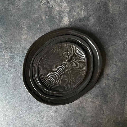 Bộ đĩa nhà hàng cao cấp màu đen họa tiết vân xoáy