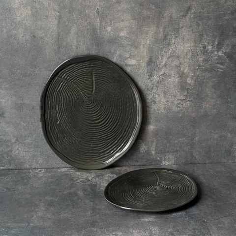 Bộ đĩa nhà hàng cao cấp màu đen họa tiết vân xoáy