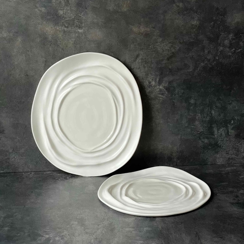 Bộ đĩa nhà hàng cao cấp màu trắng họa tiết viền hoa