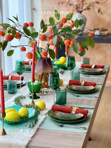 Set tiệc xanh vàng luxury