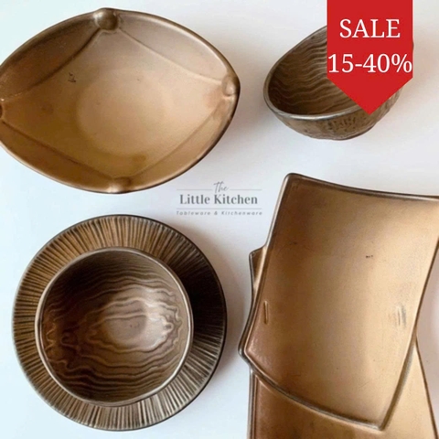 Bộ bát đĩa cao cấp phong cách Nhật Bản màu nhũ đồng