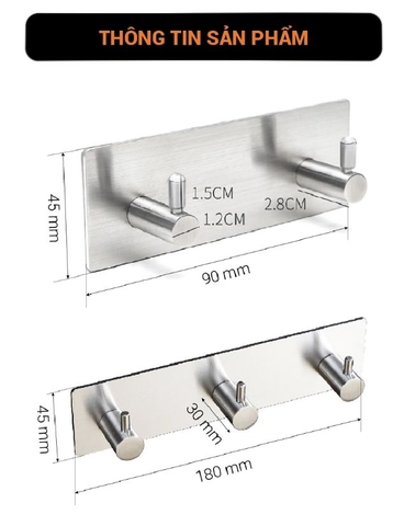 Móc áo dán tường inox 304 Mã MA43 (loại 3)