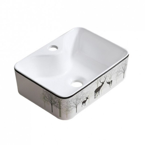 Chậu Lavabo Đặt Bàn Vuông Hoa Văn Nai Rừng LANKA LB07