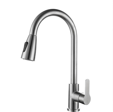 Vòi rửa chén nóng lạnh dây rút inox mờ xước