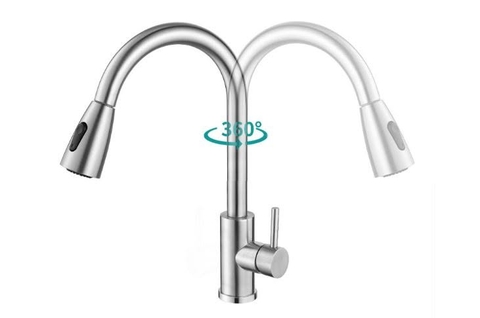 Vòi rửa chén nóng lạnh dây rút inox mờ xước