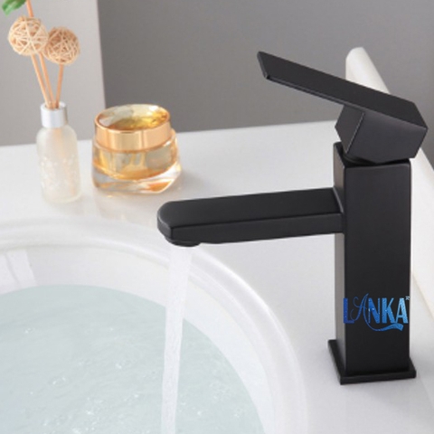 Vòi Lavabo Vuông Nóng Lạnh Inox Sơn Tĩnh Điện Đen LANKA LBNL09