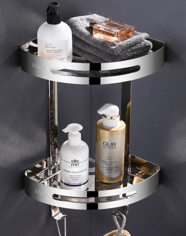 KỆ GÓC ĐÔI ĐỂ VẬT DỤNG NHÀ TẮM INOX 304 MÃ E02