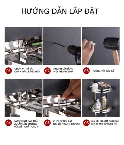 KỆ GÓC ĐÔI ĐỂ VẬT DỤNG NHÀ TẮM INOX 304 MÃ E02