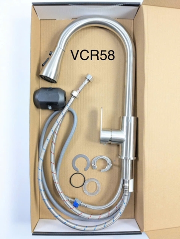 Vòi rửa chén dây rút nóng lạnh VCR58 inox 304 Mờ