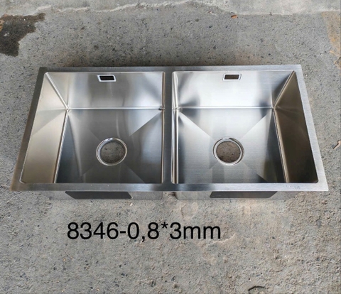 Chậu Rửa Chén Thủ Công 2 hộc Đều inox 304 kích thước  83x46cm Âm Đá