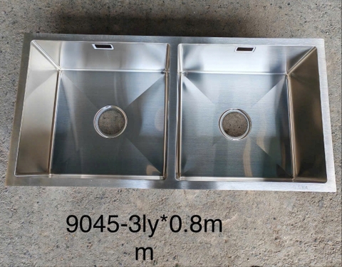 Chậu Rửa Chén 2 Hộc Inox 304 Không Sơn  90x45cm Âm Đá