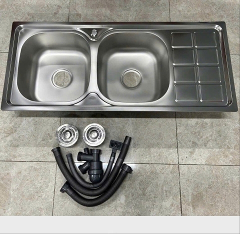 Chậu Rửa Chén Ép 2 hộc 105x45cm Cánh Phải inox 304