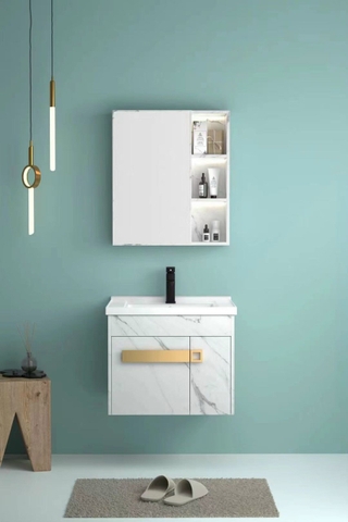 Tủ lavabo gỗ kháng nước vân mây màu trắng LANKA