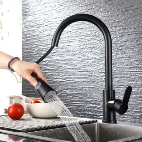 Combo Chậu Rửa Chén 1 Hộc Inox phủ nano Đen Kèm Vòi Nóng Lạnh Sơn Tĩnh Điện Dây Rút