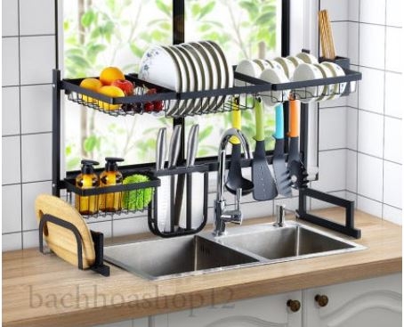 Kệ để chén bát sơn tỉnh điện màu đen loại dày cở 85cm
