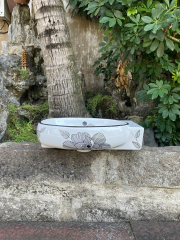 Chậu Lavabo Treo Tường kích thước nhỏ gọn có hoa văn ( có thể gắn góc tường)