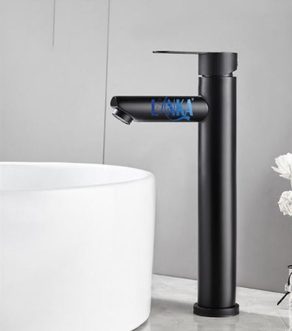 Vòi Lavabo Nóng Lạnh Inox Sơn Tĩnh Điện Đen Cao 30cm LANKA LBNL02
