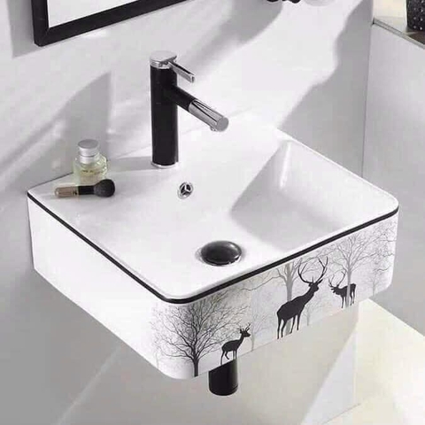 Chậu Lavabo Treo Tường Mẫu Vuông Hoa Văn Hươu Nai LANKA