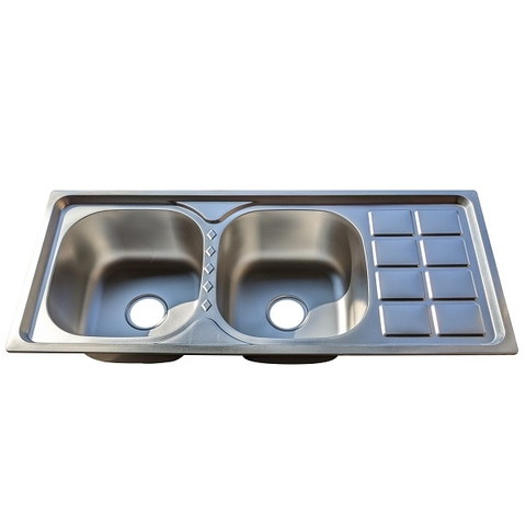 Chậu Rửa Chén Ép 2 hộc 105x45cm Cánh Phải inox 304