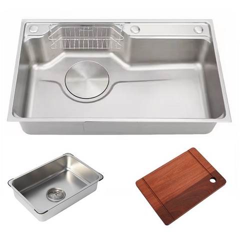 Chậu Chậu Rửa Chén 1 Hộc inox 304 78x46cm Tâm Trái Giỏ Khay Thớt 304
