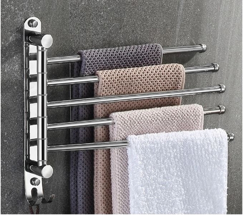 Kệ treo khăn Inox 304 cao cấp MK50 - Thanh treo khăn nhà tắm đa năng xoay 180 độ