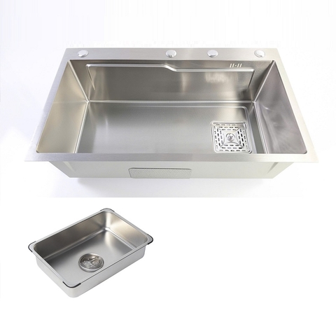 Chậu Rửa Chén Thủ Công 1 Hộc Inox 78x45cm - Nano Bạc