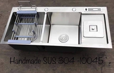 CHẬU RỬA CHÉN 2 HỘC CÓ 1 CÁNH HỘC RÁC INOX 201 LANKA