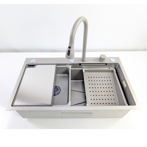 Chậu Thủ Công 78x46cm_Nano Xám 304 + Vòi âm