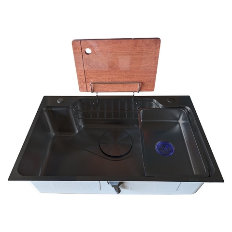 Chậu Rửa Chén Thủ Công 1 Hộc inox 75x45cm - Nano Đen