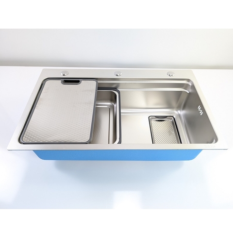 Chậu Rửa Chén Thủ Công 1 Hộc inox 304 kích thước 75x46cm-L Khay Thớt 304