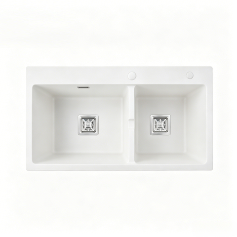 Chậu rửa chén Đá 2 hộc Màu Trắng kích thước 86x48cm