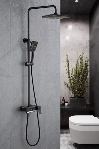 Bộ Sen Cây Tắm, Sen Tắm Đứng Nóng Lạnh Nút Nhấn Dạng Phím Đàn inox 304 Sơn Tỉnh Điện Màu Đen mã SC18