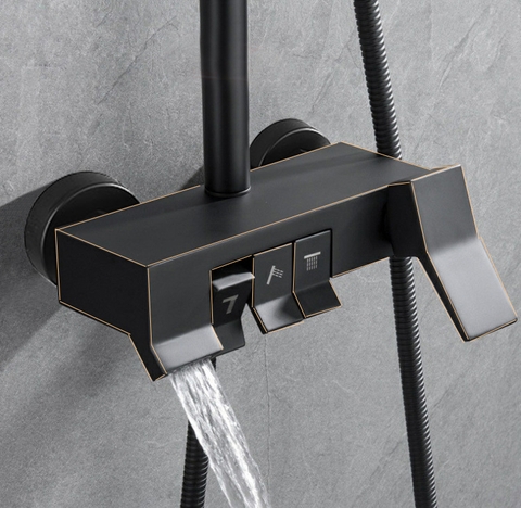 Bộ Sen Cây Tắm, Sen Tắm Đứng Nóng Lạnh Nút Nhấn Dạng Phím Đàn inox 304 Sơn Tỉnh Điện Màu Đen mã SC18