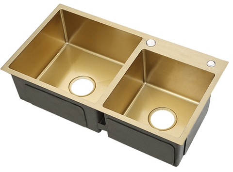 Chậu Rửa chén Inox Nano vàng 2 hộc lệch LANKA