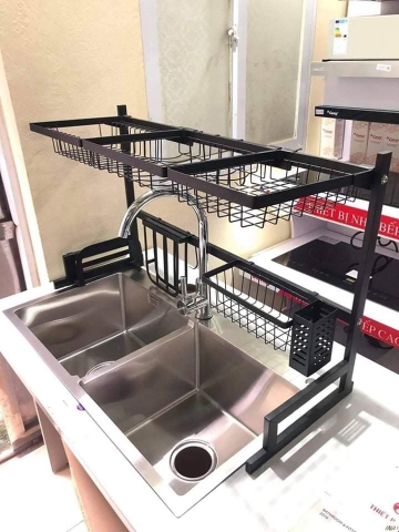 Kệ để chén bát sơn tỉnh điện màu đen loại dày cở 85cm