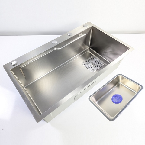 Chậu Rửa Chén Thủ Công 1 Hộc Inox 78x45cm - Nano Bạc