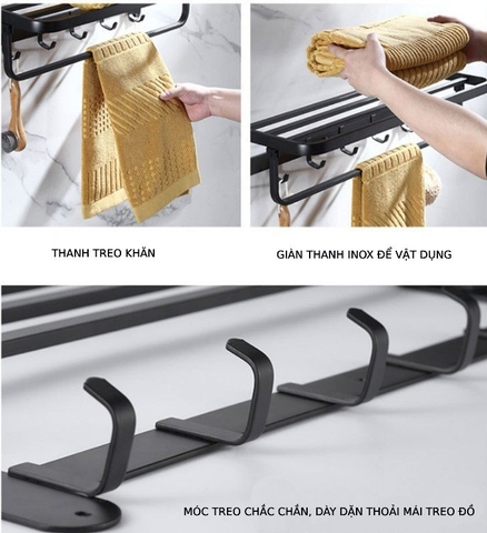 Kệ treo khăn nhà tắm inox 304 sơn tỉnh điện màu đen loại dày B05