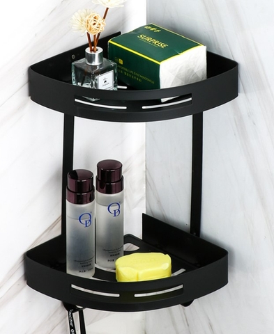 Kệ góc đôi inox 304 sơn tỉnh điện màu đen để vật dụng nhà tắm