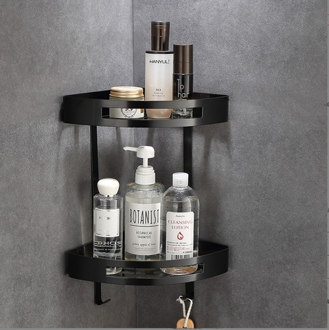 Kệ góc đôi inox 304 sơn tỉnh điện màu đen để vật dụng nhà tắm