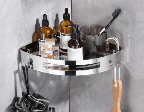 KÊ GÓC 1 TẦNG ĐỂ VẬT DỤNG NHÀ TẮM INOX 304 MÃ E01
