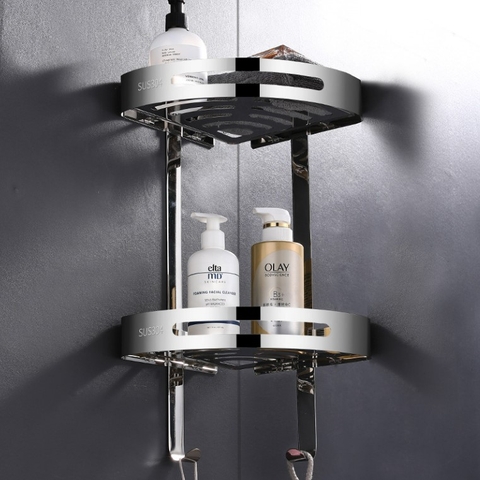 KỆ GÓC ĐÔI ĐỂ VẬT DỤNG NHÀ TẮM INOX 304 MÃ E02