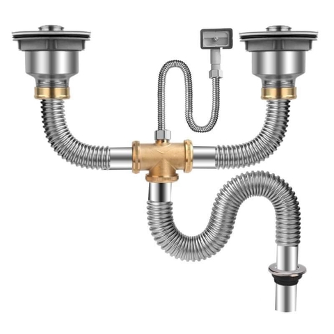 Bộ Xả chậu 2 hộc_Ống inox