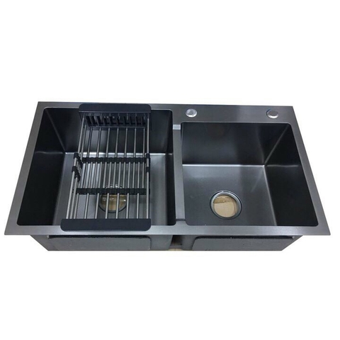 CHẬU CHÉN 2 HỘC LỆCH INOX PHỦ NANO 8245DT LANKA