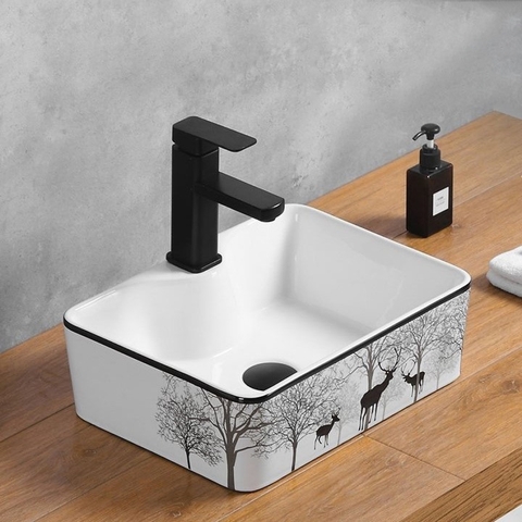 Chậu Lavabo Đặt Bàn Vuông Hoa Văn Nai Rừng LANKA LB07