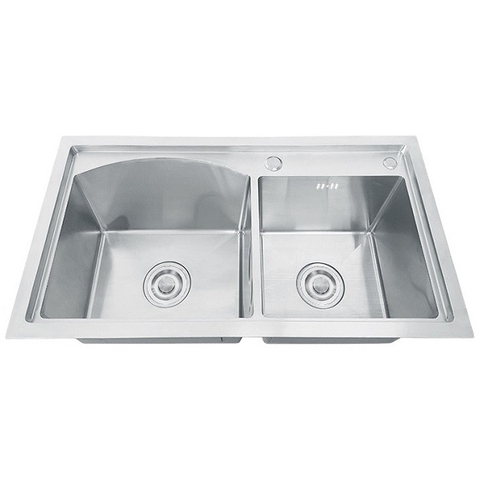 Chậu Rửa Chén Thủ Công 2 hộc inox 304 kích thước 75x45cm Lệch Gờ