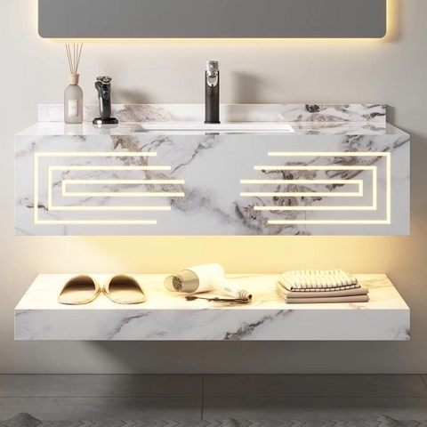 Bàn đá Lavabo 2 Tầng 701-80cm Trắng Bóng - Led