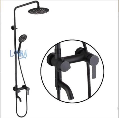 Vòi sen tắm đứng mẫu tròn màu đen sơn tỉnh điện LANKA mã SC15