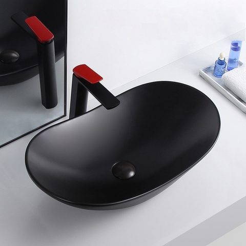 LAVABO SỨ ĐẶT BÀN MẪU THUYỀN MÀU ĐEN LB22