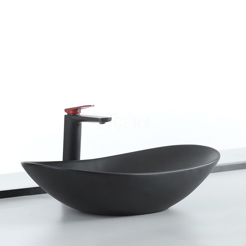 LAVABO SỨ ĐẶT BÀN MẪU THUYỀN MÀU ĐEN LB22