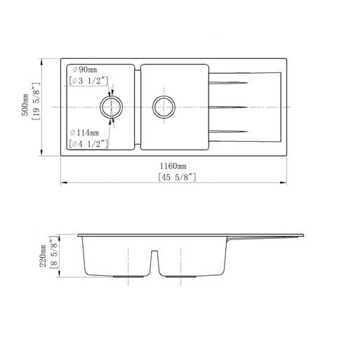Chậu Rửa Chén Đá 2 Hộc 1 Cánh Australia T11650-L01 Đen